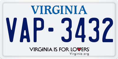 VA license plate VAP3432