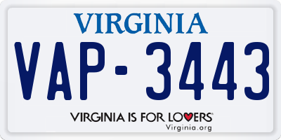 VA license plate VAP3443