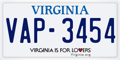 VA license plate VAP3454