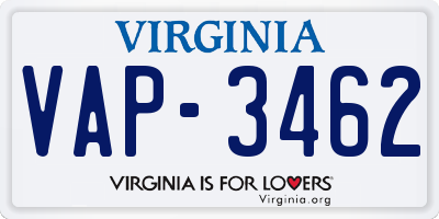 VA license plate VAP3462