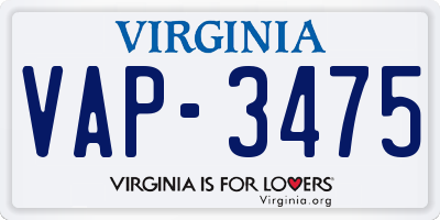 VA license plate VAP3475