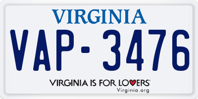 VA license plate VAP3476