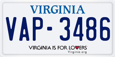 VA license plate VAP3486