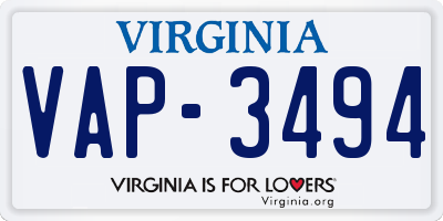 VA license plate VAP3494