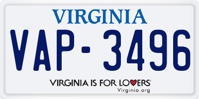 VA license plate VAP3496