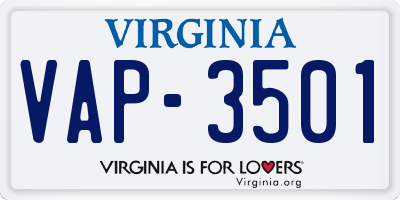 VA license plate VAP3501