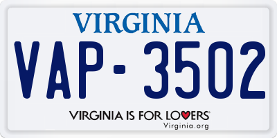 VA license plate VAP3502