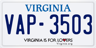 VA license plate VAP3503