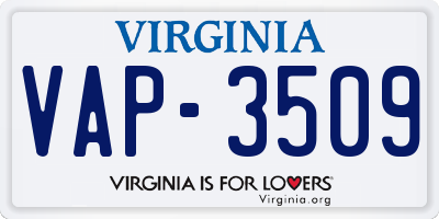 VA license plate VAP3509