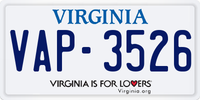 VA license plate VAP3526