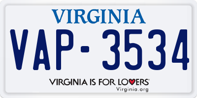 VA license plate VAP3534