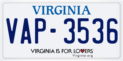 VA license plate VAP3536