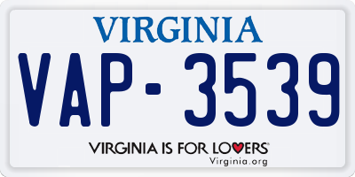 VA license plate VAP3539