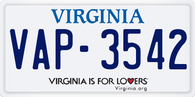 VA license plate VAP3542