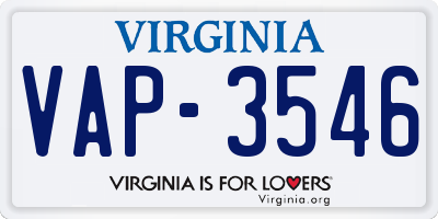 VA license plate VAP3546