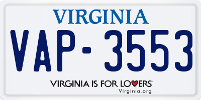 VA license plate VAP3553