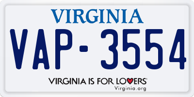 VA license plate VAP3554