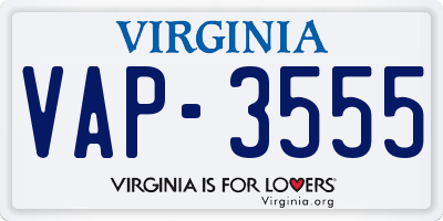 VA license plate VAP3555