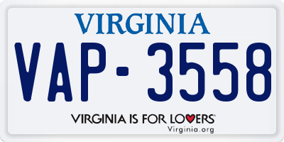 VA license plate VAP3558