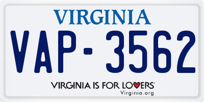 VA license plate VAP3562