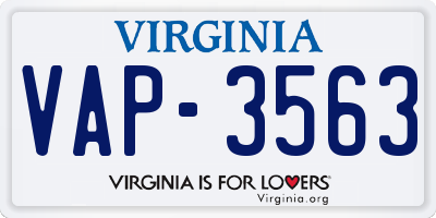 VA license plate VAP3563