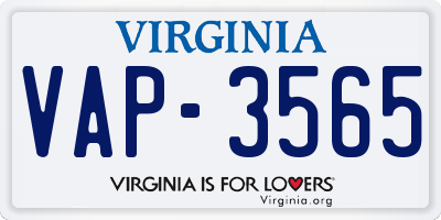 VA license plate VAP3565