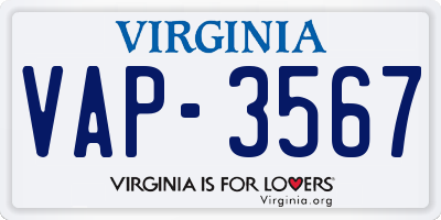 VA license plate VAP3567