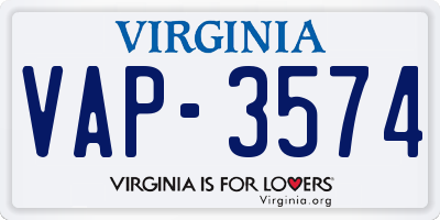 VA license plate VAP3574