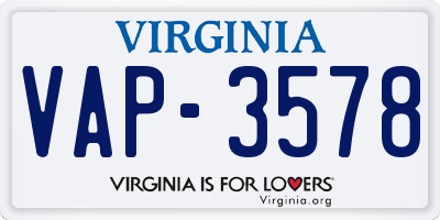 VA license plate VAP3578