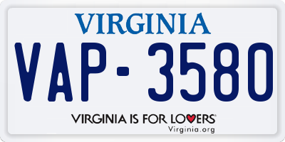 VA license plate VAP3580