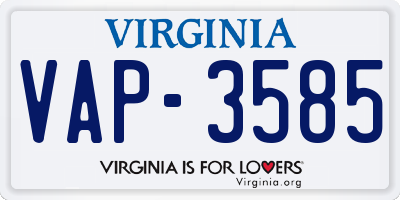 VA license plate VAP3585