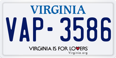 VA license plate VAP3586