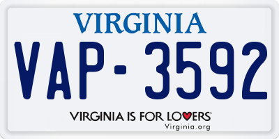 VA license plate VAP3592