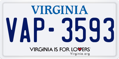 VA license plate VAP3593