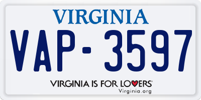 VA license plate VAP3597