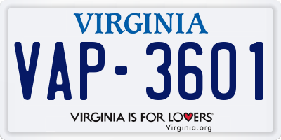 VA license plate VAP3601