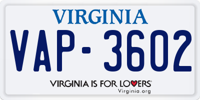 VA license plate VAP3602