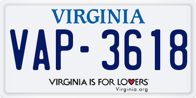 VA license plate VAP3618