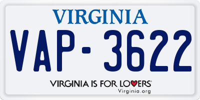 VA license plate VAP3622