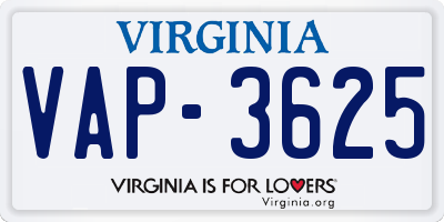 VA license plate VAP3625