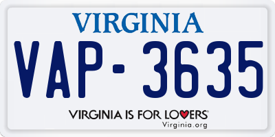 VA license plate VAP3635