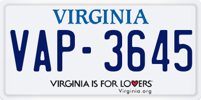 VA license plate VAP3645