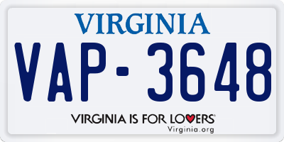 VA license plate VAP3648