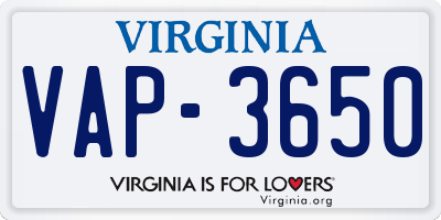 VA license plate VAP3650