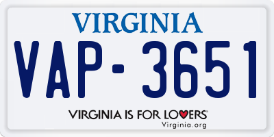 VA license plate VAP3651