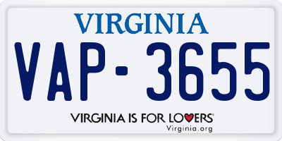 VA license plate VAP3655