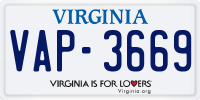 VA license plate VAP3669