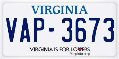 VA license plate VAP3673