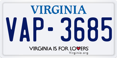 VA license plate VAP3685