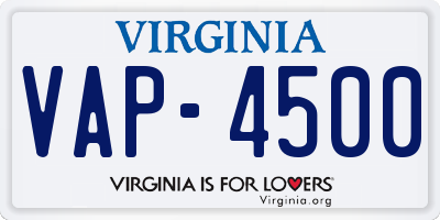 VA license plate VAP4500